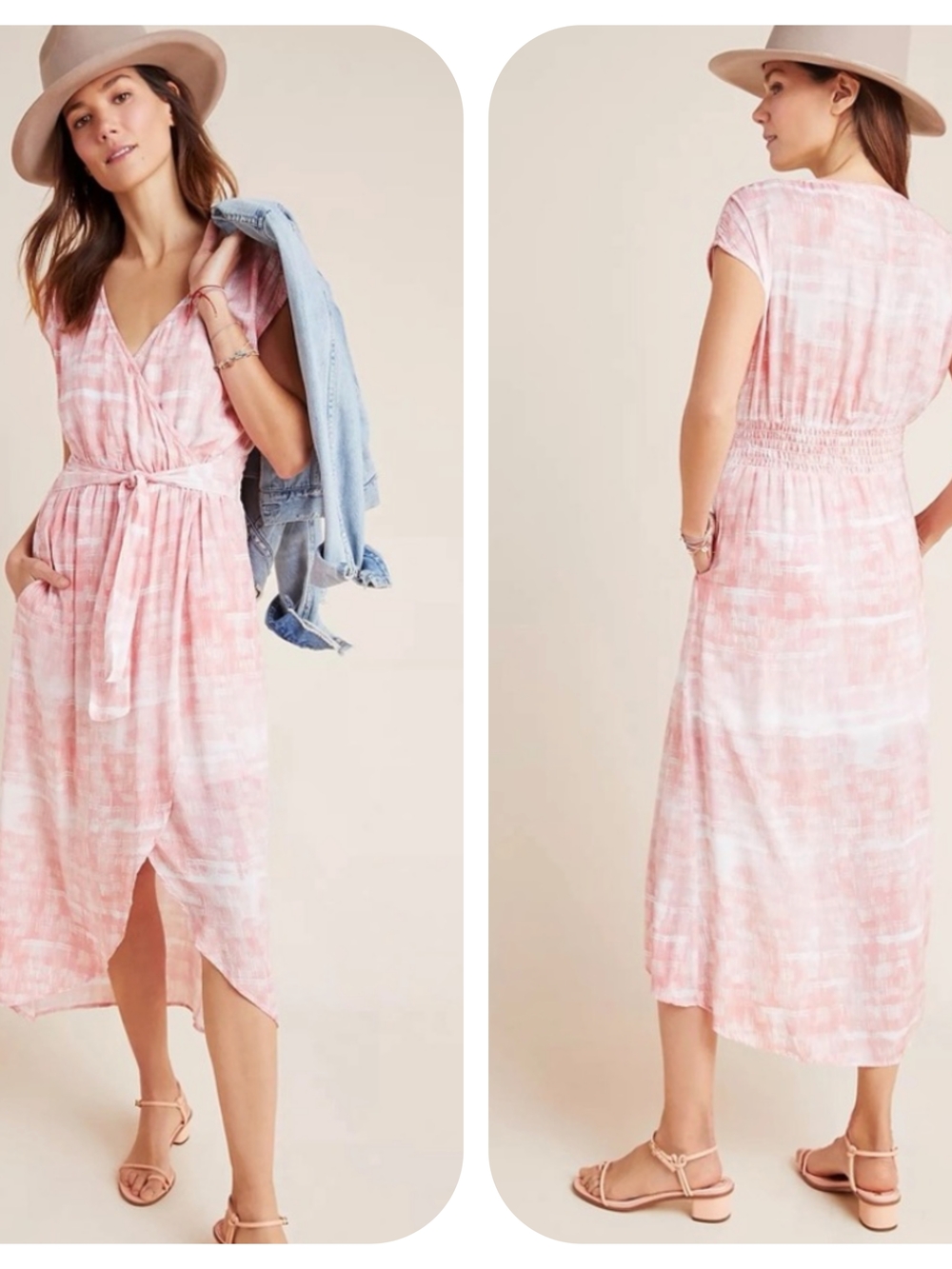 Anthropologie | Cloth & Stone Pink Tie Dye Abstract Wrap Midi Dress XS